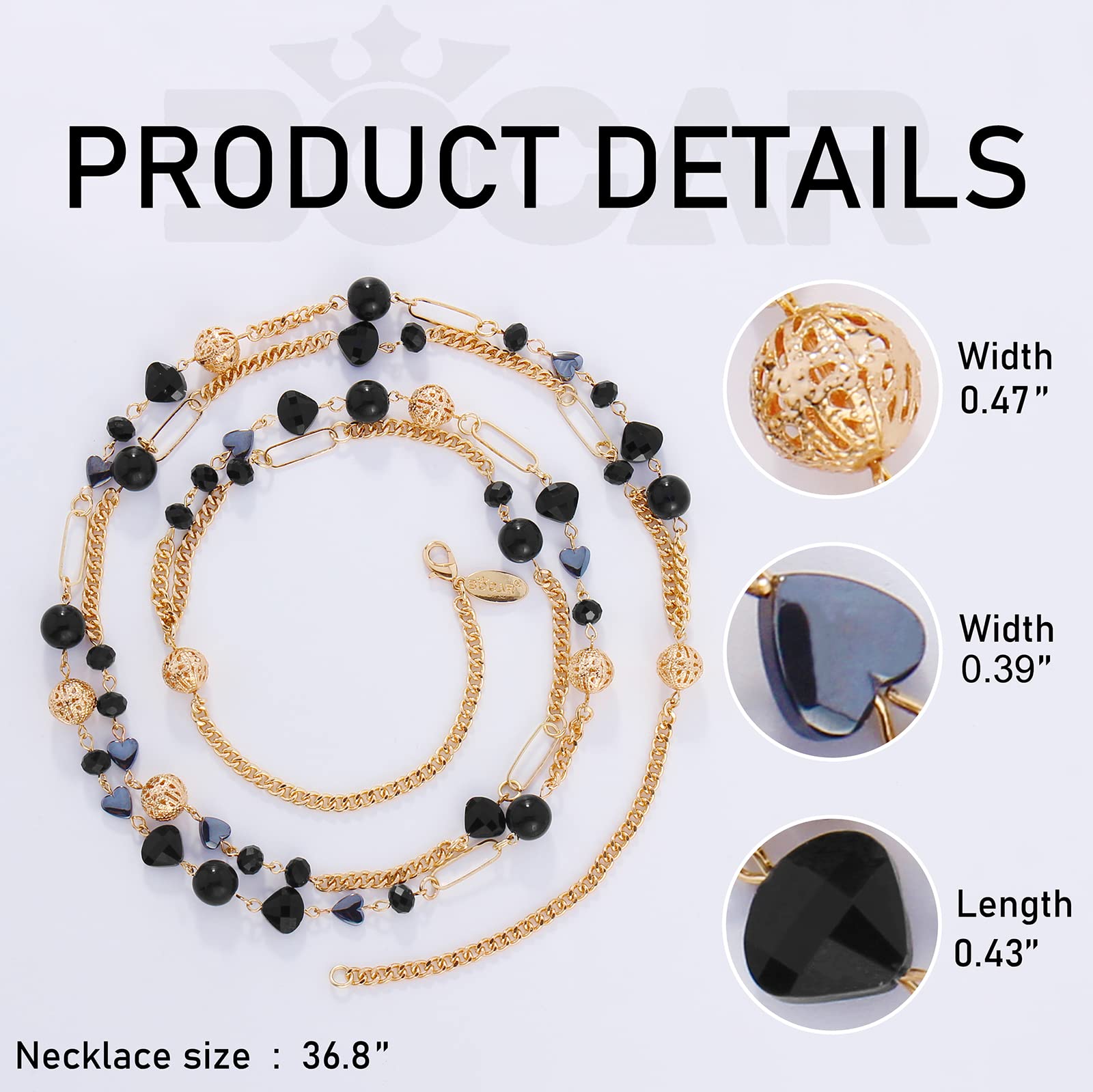 Bocar Beaded Necklace, 2 Layer Long Link Chain Necklace Crystal Beads for Women, Choker Jewelry Gift - Image 6