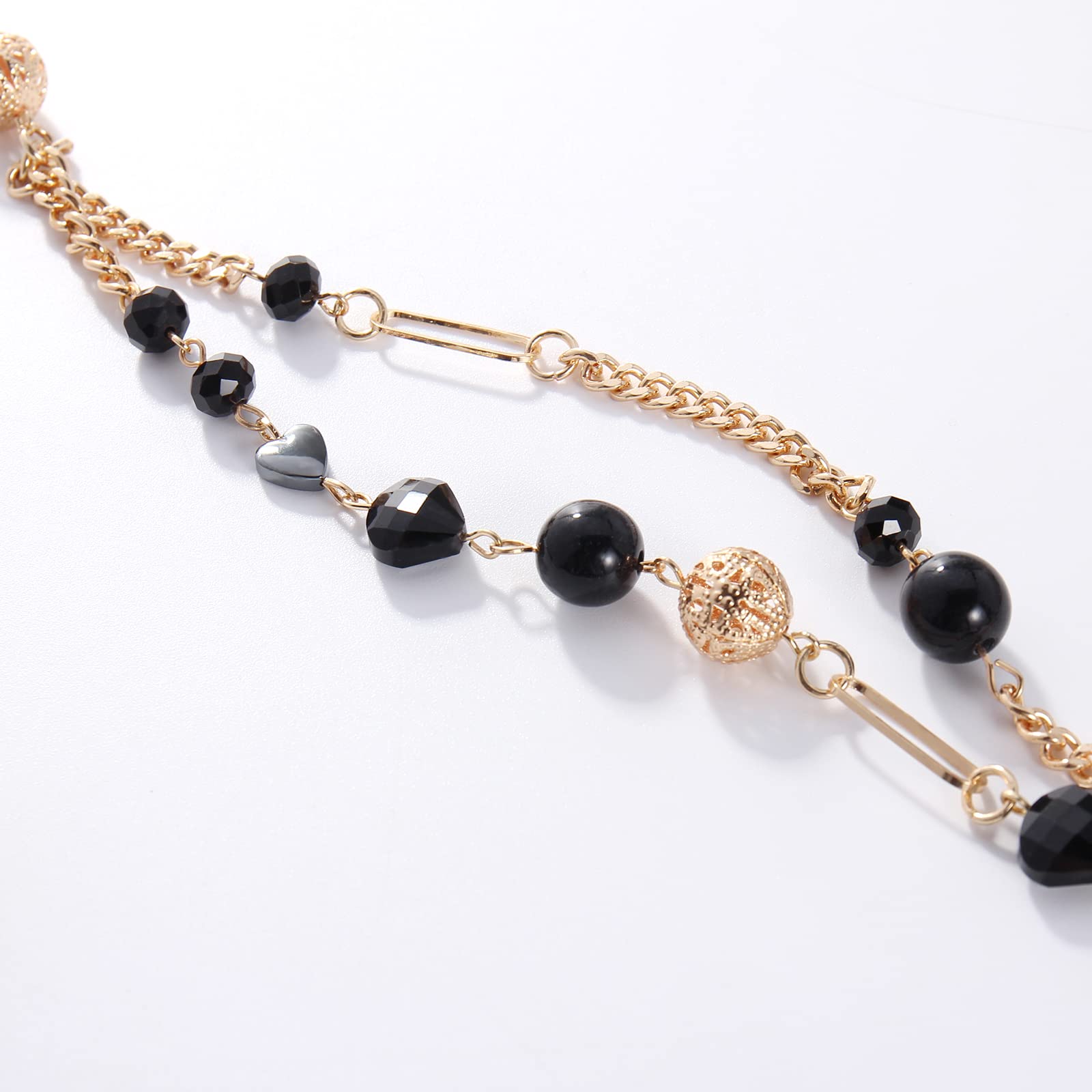 Bocar Beaded Necklace, 2 Layer Long Link Chain Necklace Crystal Beads for Women, Choker Jewelry Gift - Image 7